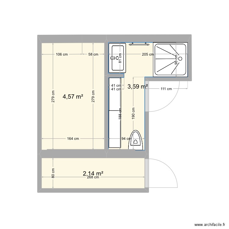 Sub combles. Plan de 3 pièces et 10 m2