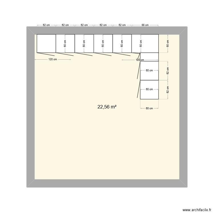 cuisine. Plan de 1 pièce et 23 m2