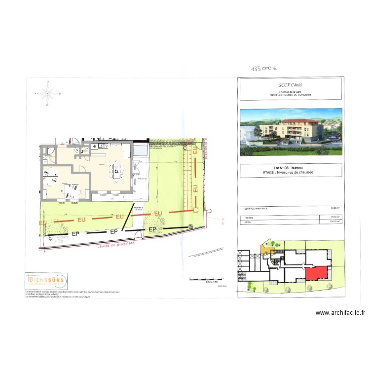 Plan aménagé. Plan de 4 pièces et 61 m2