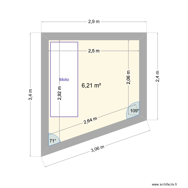 Cabanon parking II. Plan de 1 pièce et 6 m2