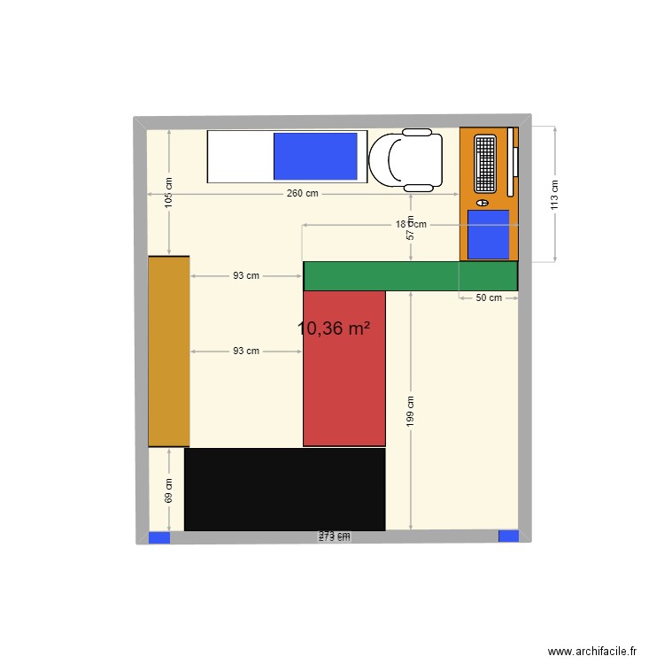 MA7AL MSSALAH. Plan de 1 pièce et 10 m2