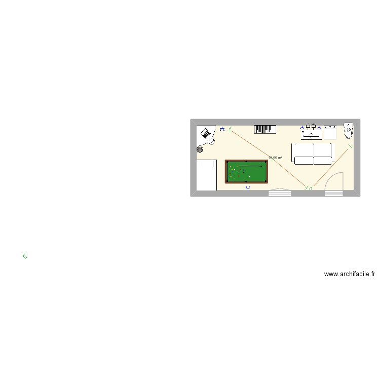 Chambre étudiant . Plan de 1 pièce et 20 m2