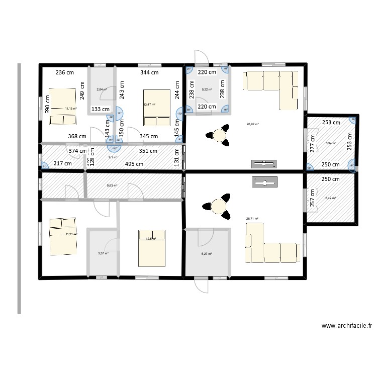 LOCAT. Plan de 14 pièces et 151 m2