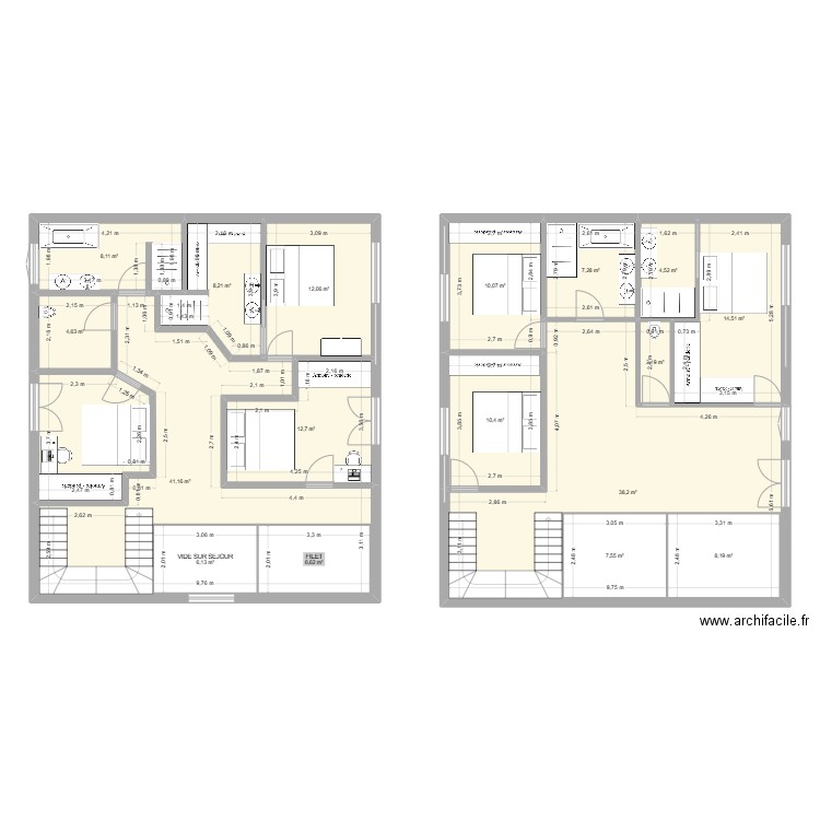 La peyrade R+1. Plan de 18 pièces et 229 m2