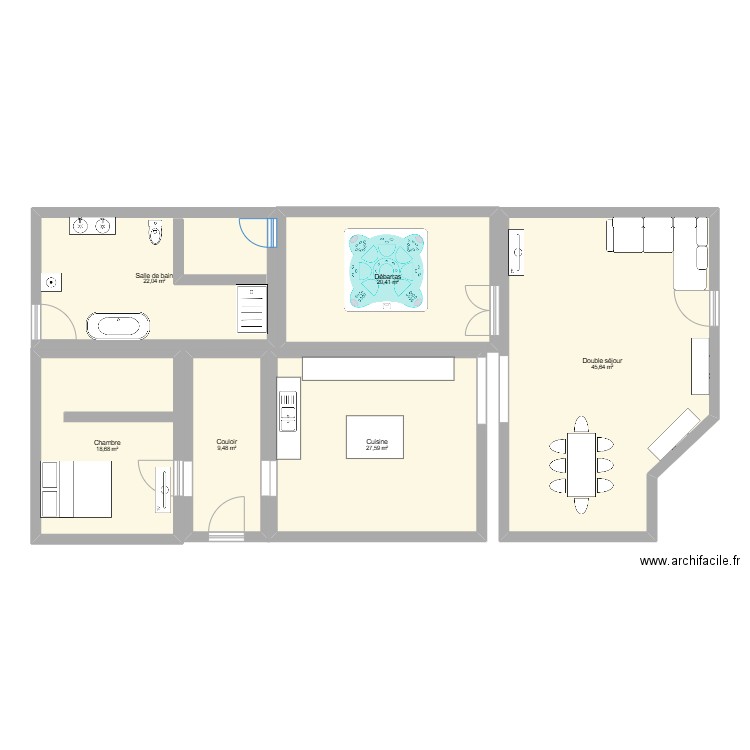 Rez de chaussée. Plan de 6 pièces et 144 m2