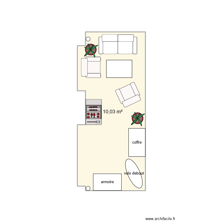 balcon. Plan de 1 pièce et 10 m2