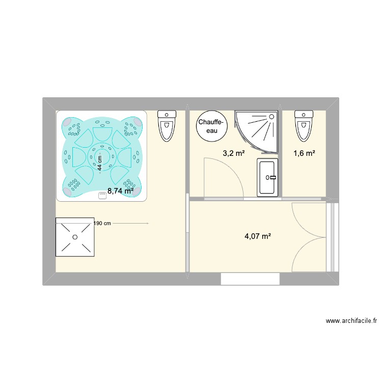 refonte balneo twins. Plan de 4 pièces et 18 m2