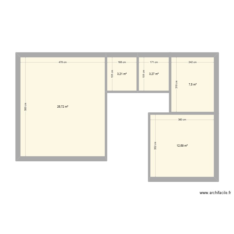 st just. Plan de 5 pièces et 53 m2