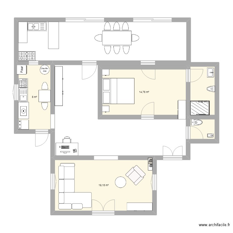 Villa Marthe Niv 0. Plan de 4 pièces et 48 m2