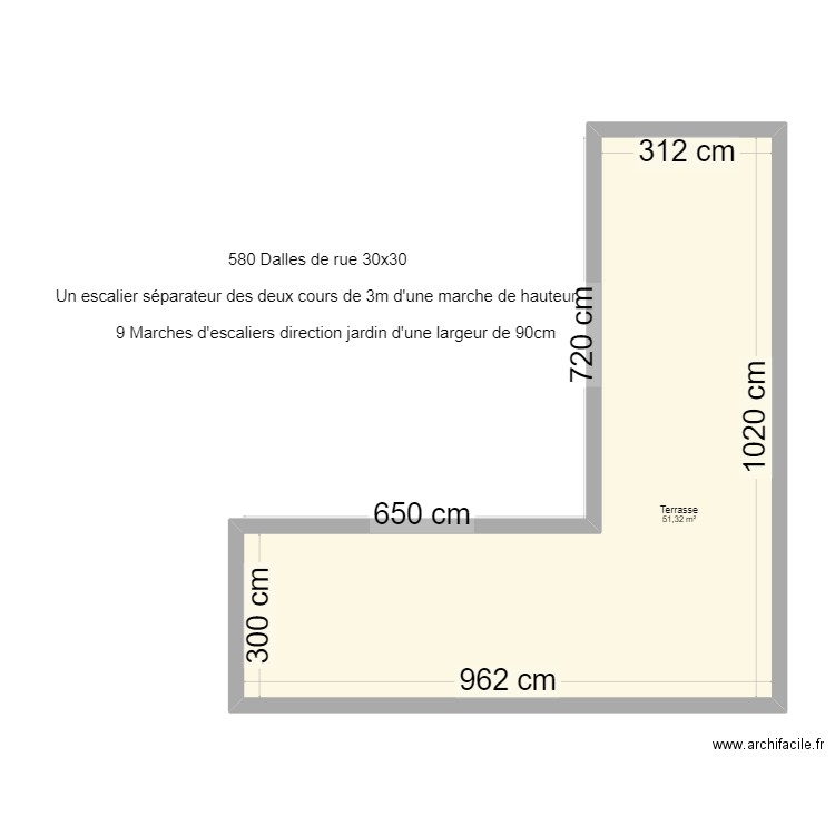 Terasse. Plan de 1 pièce et 51 m2