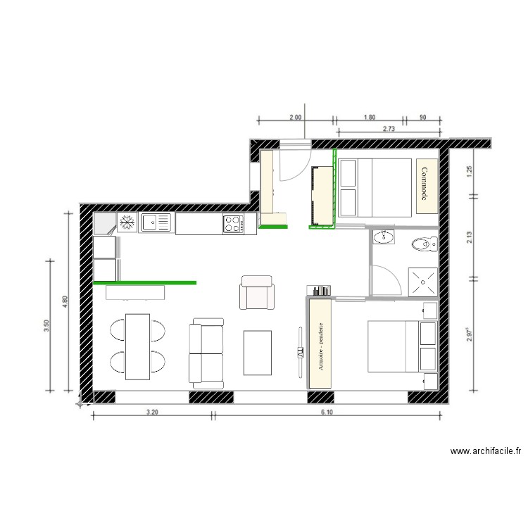 module 1 les voluments ex 3. Plan de 1 pièce et 54 m2