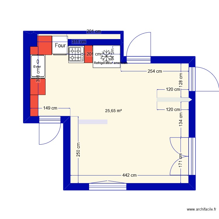 PLAN CUISINE PEYPIN2. Plan de 1 pièce et 26 m2