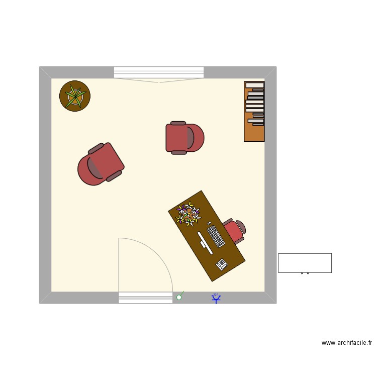 Bureau, original. Plan de 1 pièce et 23 m2