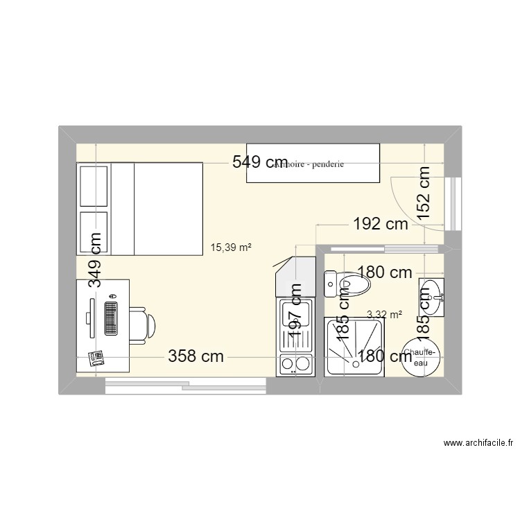 Chambre enfant. Plan de 2 pièces et 19 m2