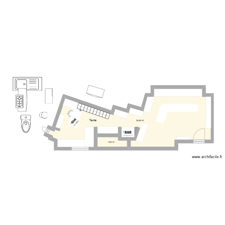 Plan de la pharmacie (Etage). Plan de 2 pièces et 41 m2