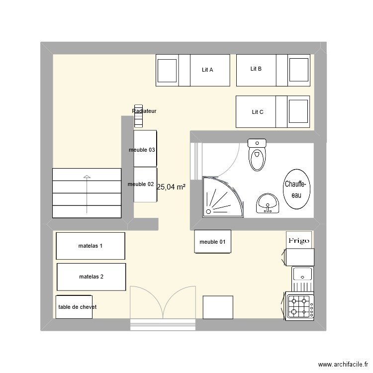 logement02 - entree arrière. Plan de 1 pièce et 25 m2