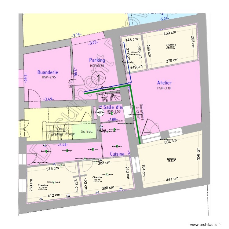 rdc Cournon. Plan de 5 pièces et 50 m2