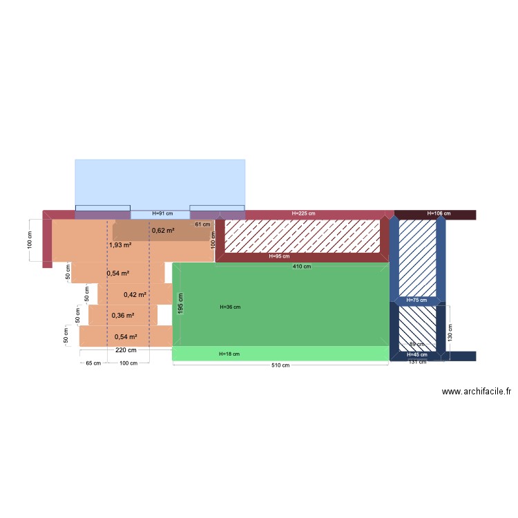 escalier piscine. Plan de 11 pièces et 18 m2