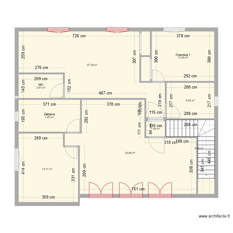 Saumur - Etage V2. Plan de 11 pièces et 113 m2