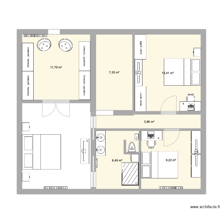 Chaligny. Plan de 6 pièces et 52 m2