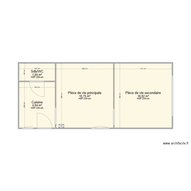 Bât 1. Plan de 4 pièces et 28 m2