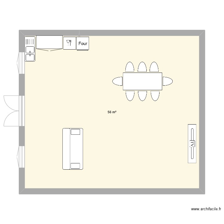 etage. Plan de 1 pièce et 56 m2