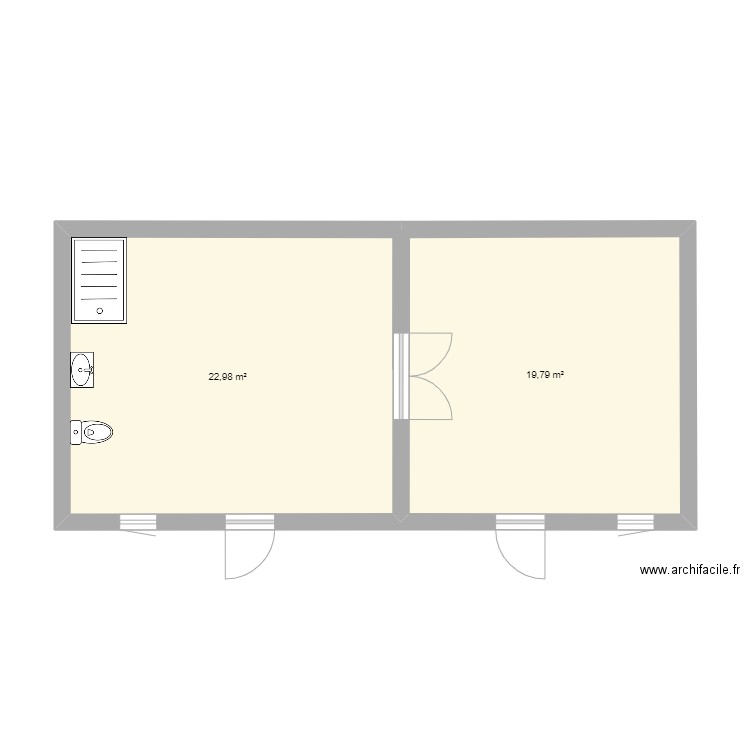 Appartement. Plan de 2 pièces et 43 m2