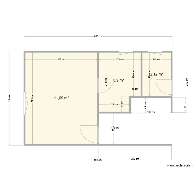 Suite. Plan de 3 pièces et 17 m2