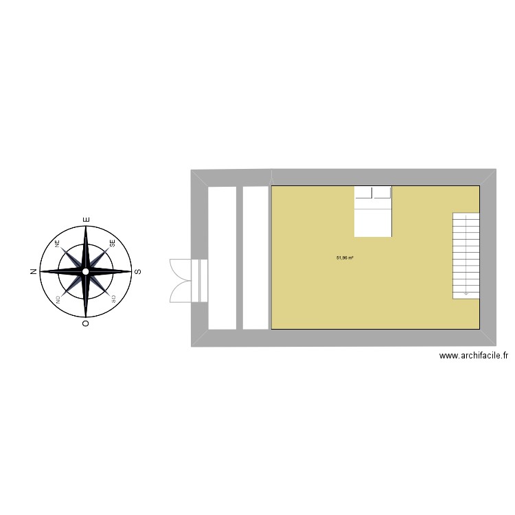 Esquiou Niveau 2. Plan de 1 pièce et 52 m2