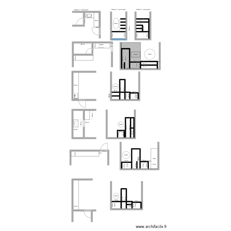 mesones. Plan de 28 pièces et 22 m2