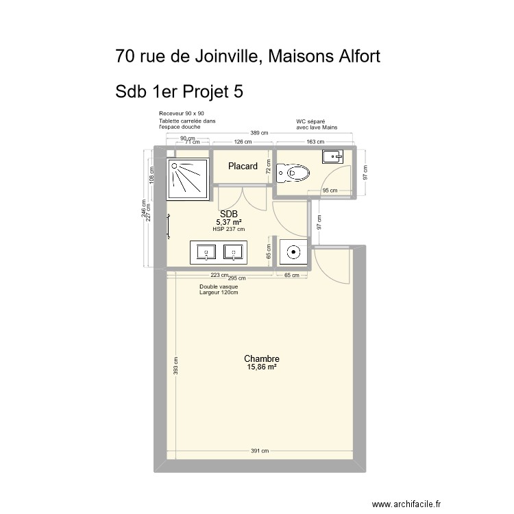 70 Joinville SDB Projet 5. Plan de 5 pièces et 24 m2