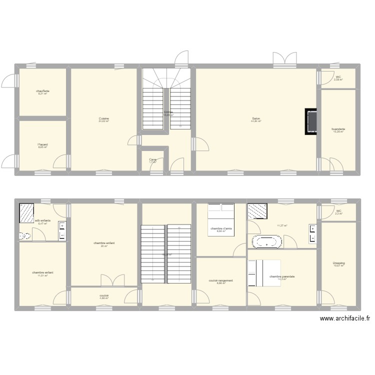 projet montamisé. Plan de 19 pièces et 234 m2