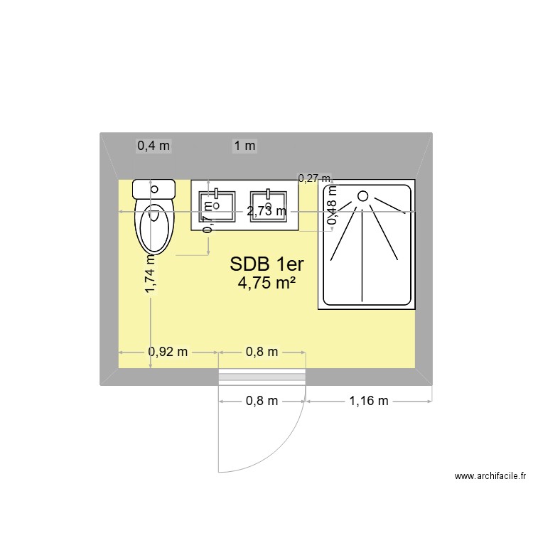 projet 2025 SDB 1er. Plan de 1 pièce et 5 m2