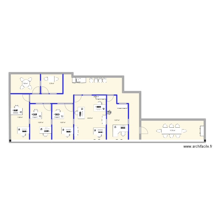 Plan Noilly 7 ème V2. Plan de 9 pièces et 126 m2