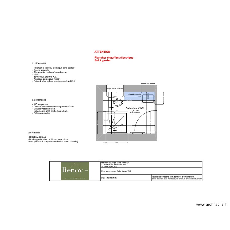 Plan HURIER agencement 2. Plan de 1 pièce et 3 m2