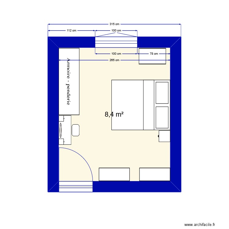 hambre melyne. Plan de 1 pièce et 8 m2