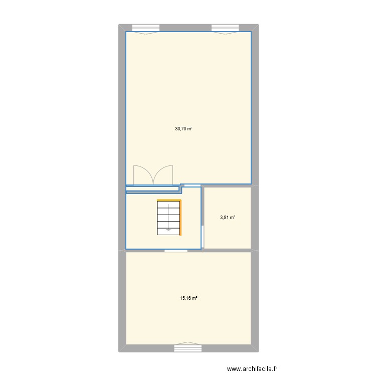 étage. Plan de 3 pièces et 50 m2