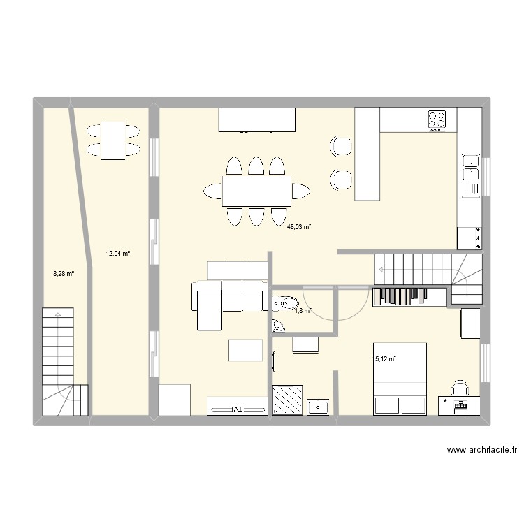 Etage. Plan de 5 pièces et 86 m2