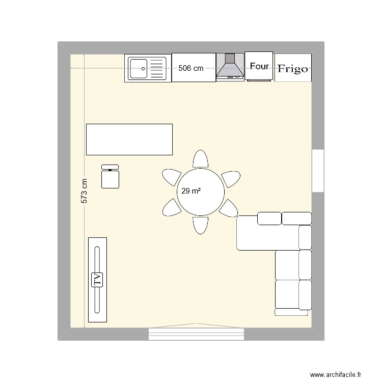 salon. Plan de 1 pièce et 29 m2