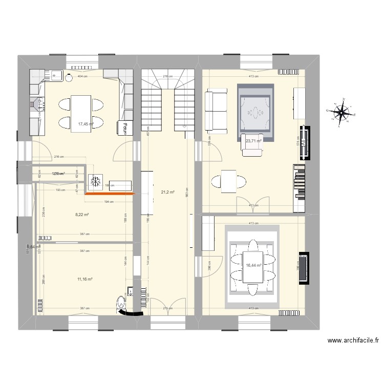 RDC Mouliherne - V2. Plan de 8 pièces et 100 m2