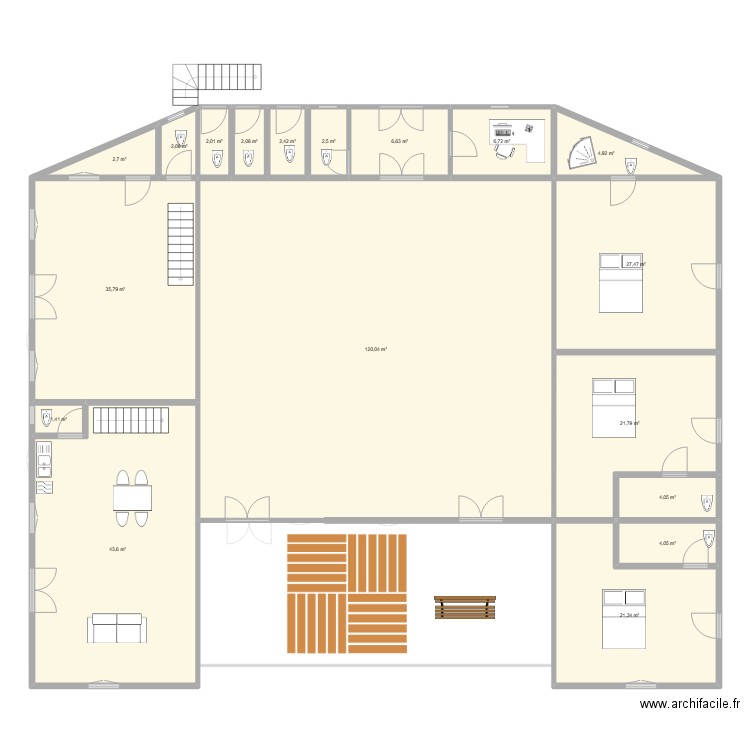 rdc.mixte. Plan de 39 pièces et 574 m2