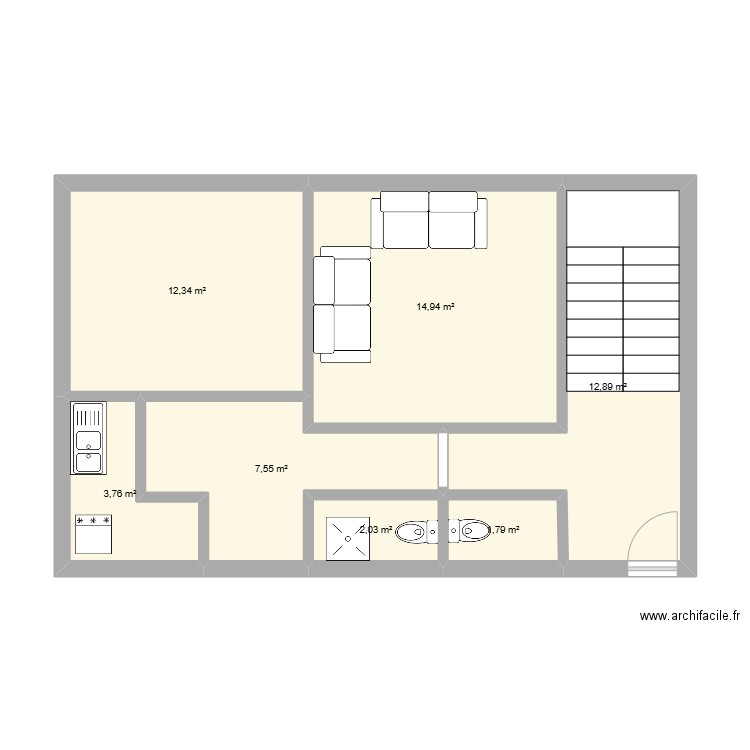 Plan Dahmane . Plan de 7 pièces et 55 m2