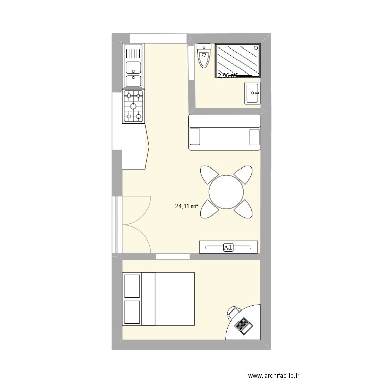 design studio . Plan de 2 pièces et 27 m2