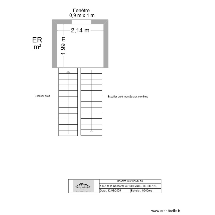 HAUTS DE BIENNE BAT B3 - MONTEE D'ESCALIER - COMBLES. Plan de 1 pièce et 4 m2