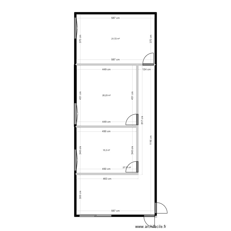 bureau. Plan de 4 pièces et 85 m2