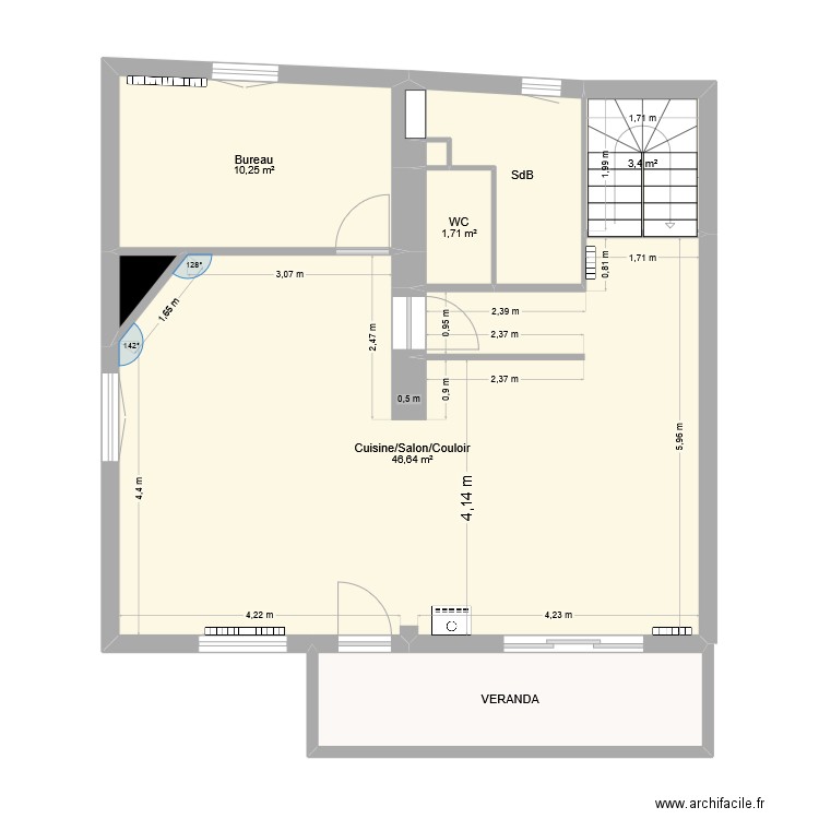 1er ETAGE PROJET POUR POELE. Plan de 8 pièces et 76 m2