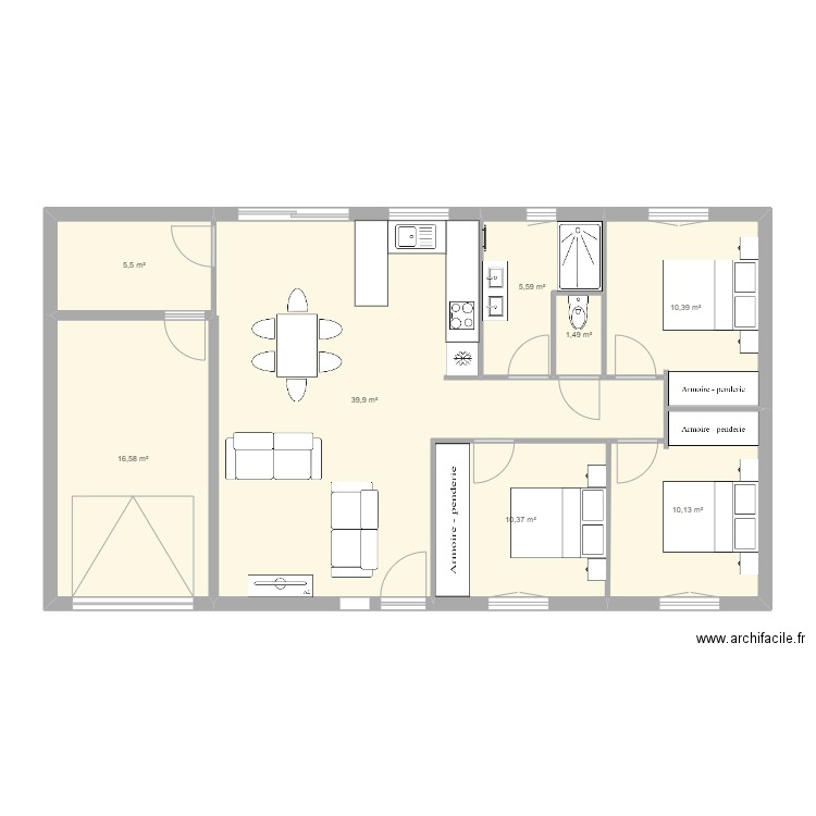 Maison. Plan de 8 pièces et 100 m2