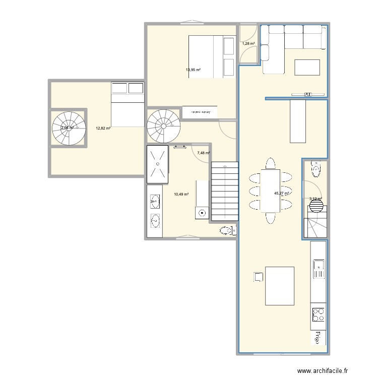 maison bastien. Plan de 8 pièces et 96 m2