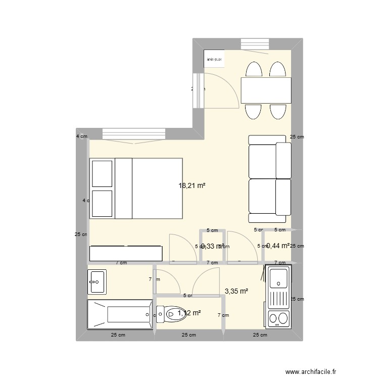 Plagne 1800 plan Actuel. Plan de 5 pièces et 23 m2