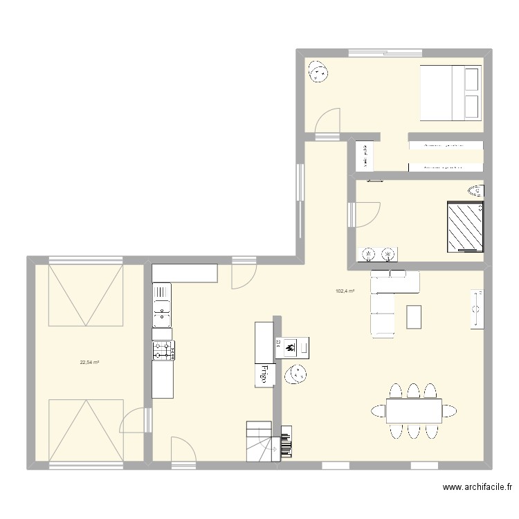 agrandissement . Plan de 2 pièces et 125 m2